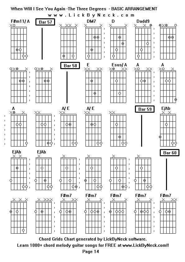 Chord Grids Chart of chord melody fingerstyle guitar song-When Will I See You Again -The Three Degrees  - BASIC ARRANGEMENT,generated by LickByNeck software.